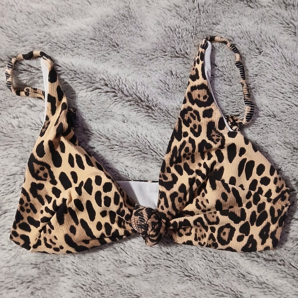 Asos Design Women's Leopard M&M Rib Knit Crop Bikini Top SZ 2